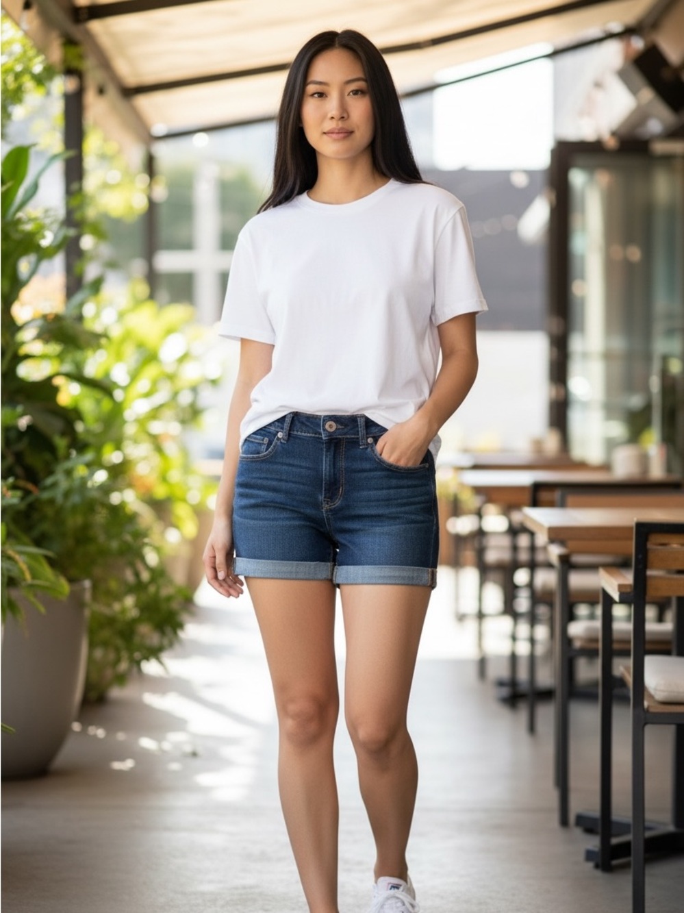 American Eagle Outfitters Dark Blue Denim Roll-Cuff Women's Shorts size 6